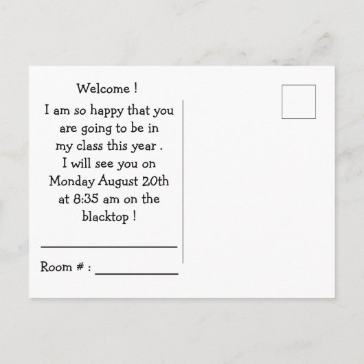 ようこそ学校へ戻る文字テンプレート ポストカード (裏面)