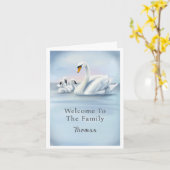 ようこそ家族の男の子ママスワンとベビー カード (黄色い花)
