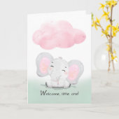 ようこそ家族新生児女の子かわいい象 カード (黄色い花)