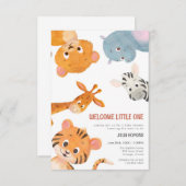 ようこそ小さな1つの赤ちゃん動物の赤ちゃんシャワー 招待状 (正面/裏面)
