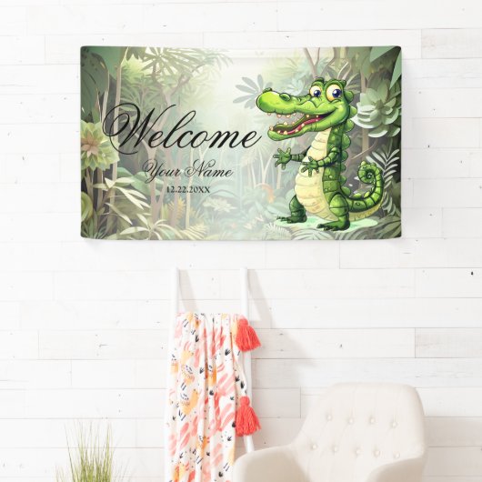 ようこそ幸せなかわいいワイルドワニのジャングルの木 横断幕 (インサイチュ)