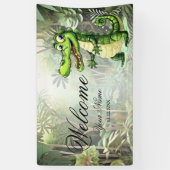 ようこそ幸せなかわいいワイルドワニのジャングルの木 横断幕 (縦)