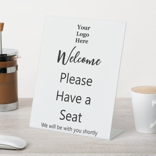 ようこそ座席とビジネスロゴをお持ちください 台座サイン (インサイチュ)