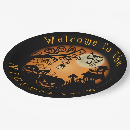 ようこそ悪夢ハロウィーンパンプキンカスタム ペーパープレート (アングル)