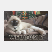 ようこそ愛らしい青い目のシャム猫 ドアマット (正面)