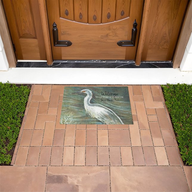 ようこそ我々のビーチハウスショアバード芸術 ドアマット (Welcome To Our Beach House Shorebird Art Doormat from Jenn's Emporium. )