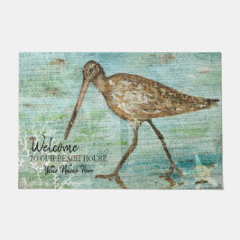 ようこそ我々のビーチハウスバードオンショアアート ドアマット