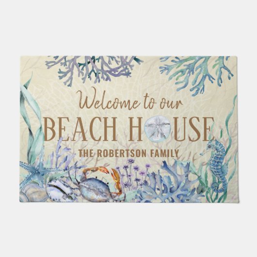 ようこそ我々のビーチハウスファミリー名海岸 ドアマット (正面)