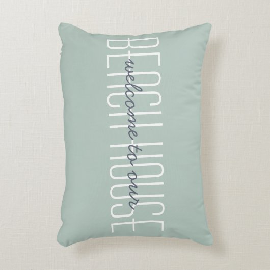 ようこそ我々のビーチハウス引用文グリーン装飾 アクセントクッション (正面(垂直))