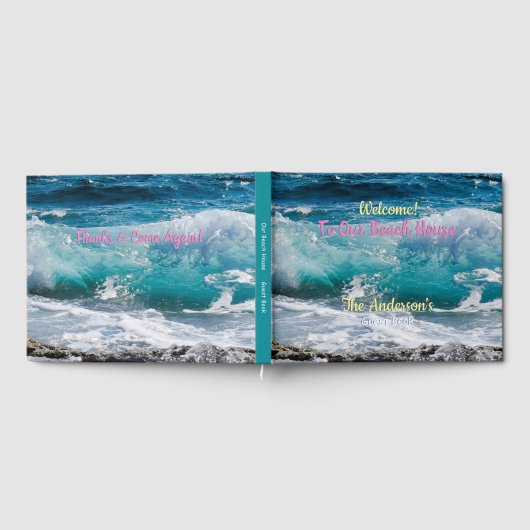 ようこそ我々のビーチハウス、ティール（緑がかった色）海波 ゲストブック (全面)
