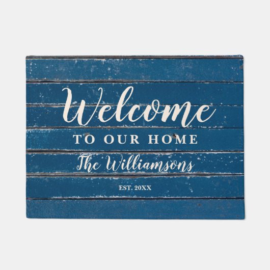 ようこそ我々のホームカスタムヴィンテージ風化木材 ドアマット (正面)