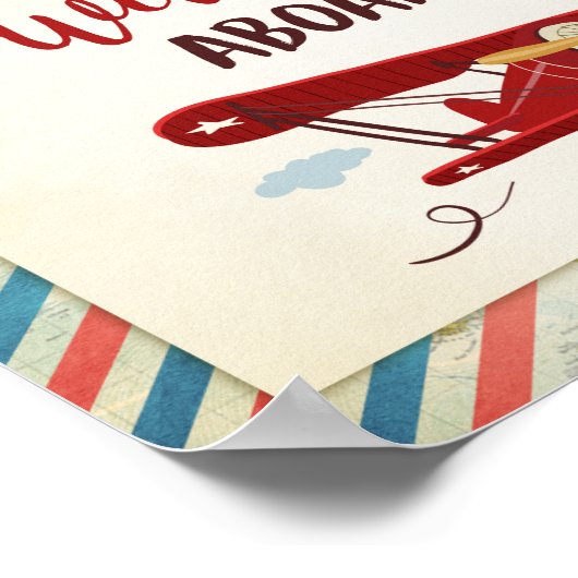 ようこそ搭乗機長飛行機の誕生日ベビーシャワー ポスター (角)