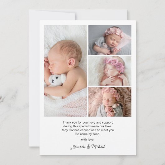 ようこそ数々のベビーの写真とメパーソナライズされたッセージ 案内状 (裏面)