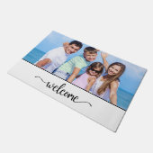 ようこそ文字と家族の写真、白 ドアマット (アングル)