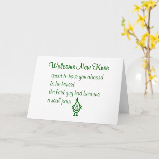 ようこそ新しい膝、膝の置きおもしろい換え詩 カード (黄色い花)