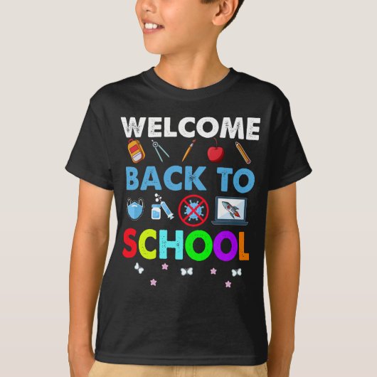 ようこそ新学期おもしろい-先生戻る Tシャツ (正面)