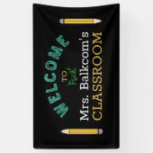 ようこそ新学期イエローペンシルバナー 横断幕 (縦)