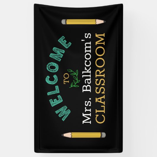 ようこそ新学期イエローペンシルバナー 横断幕 (縦)