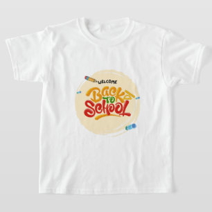 ようこそ新学期カラフルシャツ3DフォントT型 Tシャツ