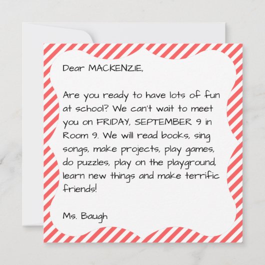 ようこそ新学期カード サンキューカード (裏面)