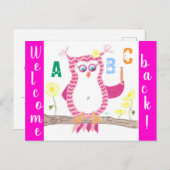 ようこそ新学期ピンクシェブロンフクロウ葉書 ポストカード (正面/裏面)