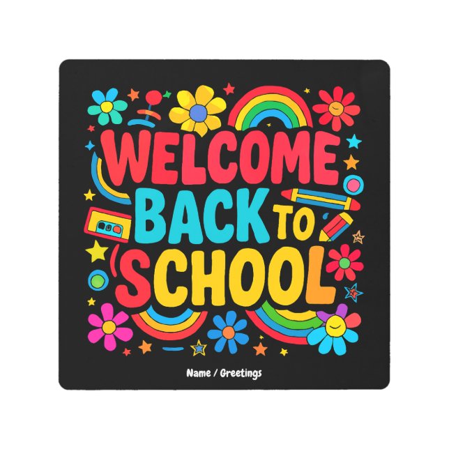 ようこそ新学期先生子供の感謝 メタルプリント (正面)