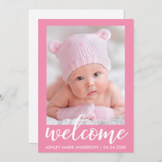 ようこそ新生児モダン発表 案内状 (正面/裏面)