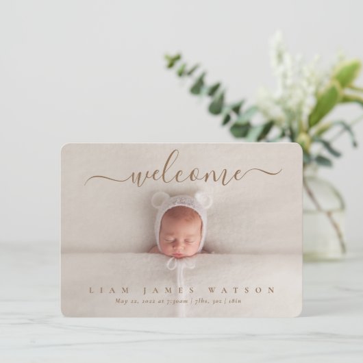 ようこそ新生児写真の誕生のお知らせ エンクロージャーカード (スタンド正面)