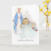 ようこそ新生児少年または女の子の宗教カトリック カード (黄色い花)