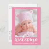 ようこそ新生児発表ピンク 案内ポストカード (正面/裏面)