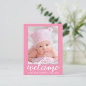 ようこそ新生児発表ピンク 案内ポストカード (スタンド正面)
