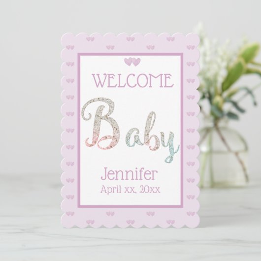 ようこそ新生児、名前と紫 案内状 (スタンド正面)