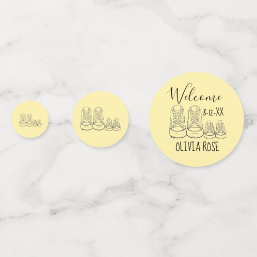 ようこそ新着ベビーシューズシャワーイエロー コンフェッティ (正面)