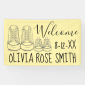 ようこそ新着ベビーシューズシャワーイエロー 横断幕 (横)