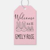 ようこそ新着ベビーシューズシャワーピンク女の子 ギフトタグ (正面)