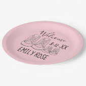 ようこそ新着ベビーシューズシャワーピンク女の子 ペーパープレート (アングル)