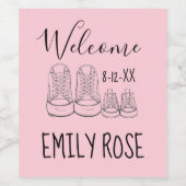 ようこそ新着ベビーシューズシャワーピンク女の子 ワインラベル (シングルラベル)