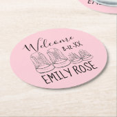 ようこそ新着ベビーシューズシャワーピンク ラウンドペーパーコースター (アングル)
