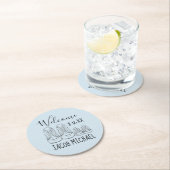 ようこそ新着ベビーシューズシャワーブルー ラウンドペーパーコースター (インサイチュ)