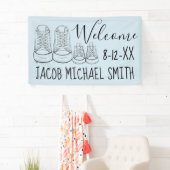 ようこそ新着ベビーシューズシャワーブルー 横断幕 (インサイチュ)