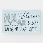 ようこそ新着ベビーシューズシャワーブルー 横断幕 (横)