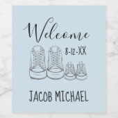 ようこそ新着ベビーシューズシャワーボーイブルー ワインラベル (シングルラベル)