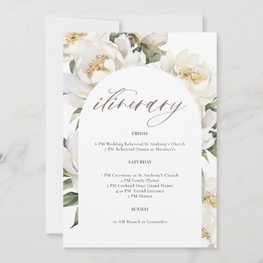 ようこそ旅程の結婚白い牡丹 招待状 (裏面)