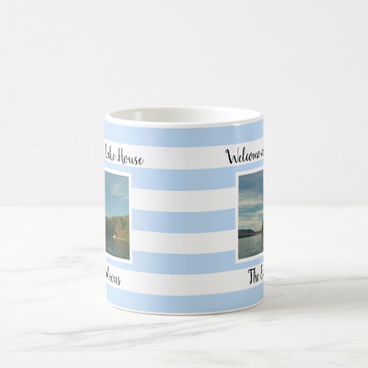 ようこそ湖の家の家族名写真 コーヒーマグカップ (中央)