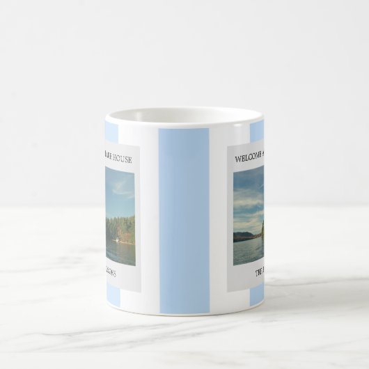 ようこそ湖の家の家族名写真 コーヒーマグカップ (中央)