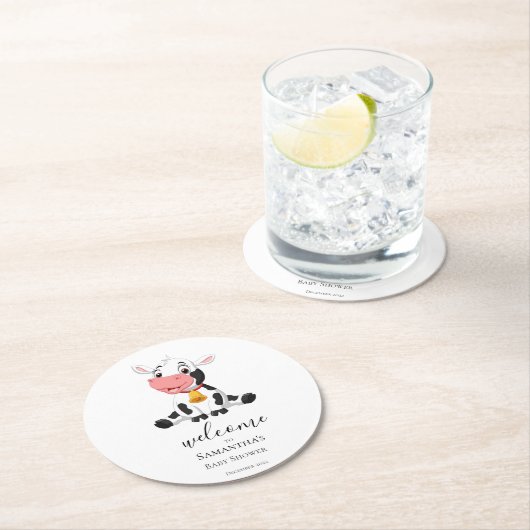 ようこそ漫画の牛ふくらはぎ赤ちゃんシャワー ラウンドペーパーコースター (インサイチュ)