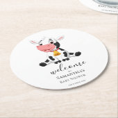 ようこそ漫画の牛ふくらはぎ赤ちゃんシャワー ラウンドペーパーコースター (アングル)