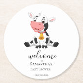 ようこそ漫画の牛ふくらはぎ赤ちゃんシャワー ラウンドペーパーコースター (正面)