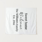 ようこそ甘い家を追加する家族の名前の年Est。文字 タペストリー (正面(横))