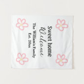 ようこそ甘い家を追加する家族の名前の年Est。文字 タペストリー (正面(横))